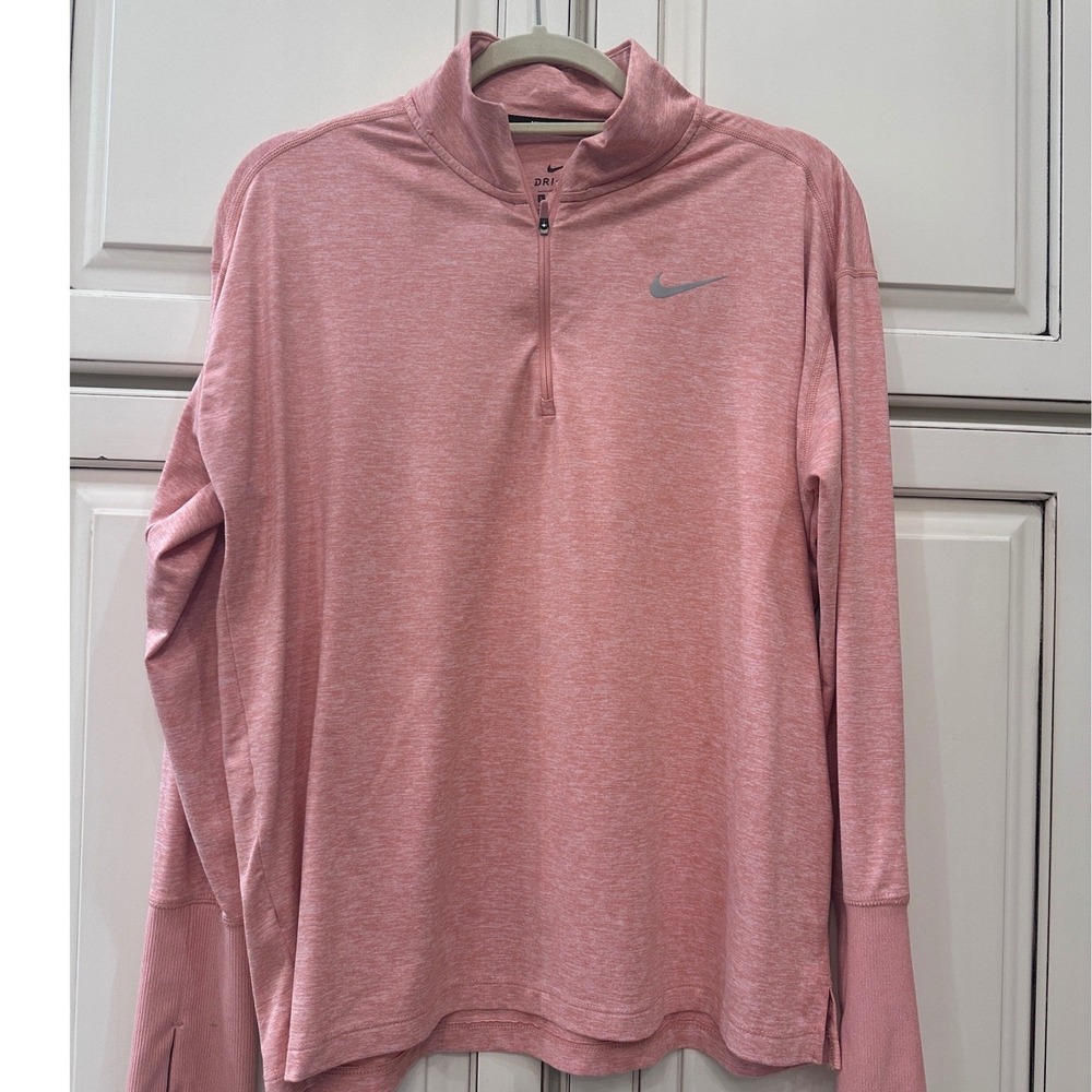 Nike Running Dri-FIT Quarter Zip Pullover Pink Coral Heathered Thumbhole Large